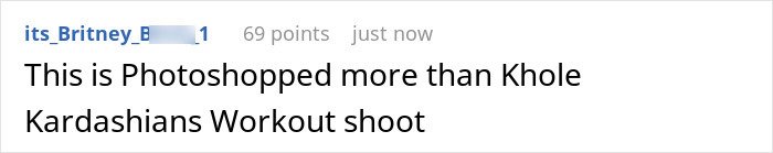 Screenshot of a comment calling Rihanna distorted lingerie photos photoshopped, comparing to Kardashian workout shoot