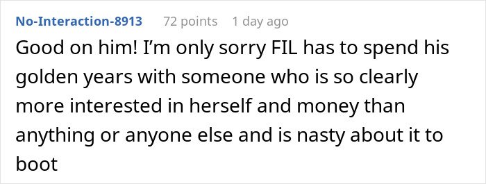 Screenshot of Reddit comment about greedy mom and dad's inheritance plans, black text on white background