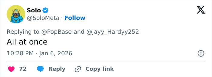 Screenshot of a tweet by Solo replying All at once on X, showing avatar, timestamp, likes, and Cynthia Erivo mention