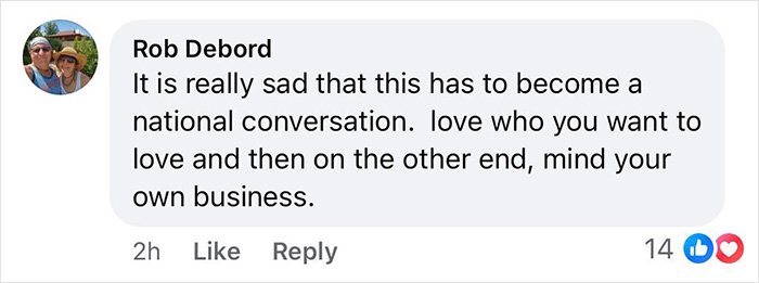 Social media comment: sad this is a national conversation; love who you want — Gay couple responds