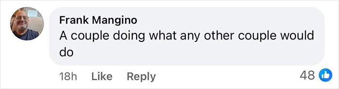 Gay couple responds: Facebook comment screenshot reading A couple doing what any other couple would do, 48 likes
