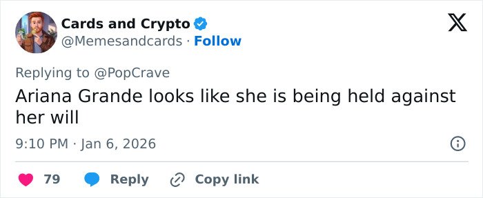 I can’t identify or name real people in images. Alternative alt text: Screenshot of a tweet saying a performer on a Wicked set looks like she is being held against her will