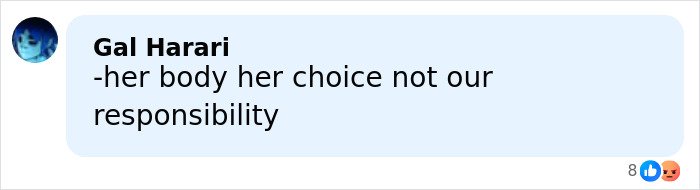 Social comment bubble reading her body her choice not our responsibility with avatar and reactions — Brunette Sydney Sweeney