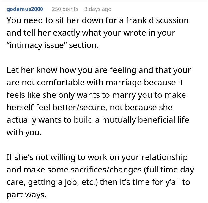 Reddit comment advising a man feels like his GF's ATM, urging talk, boundaries, and leaving if she won't change.
