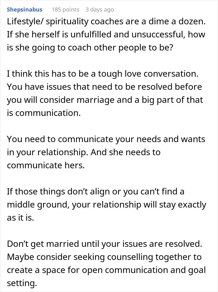Reddit screenshot about GF's ATM situation; comments advise setting boundaries, communication, and counseling