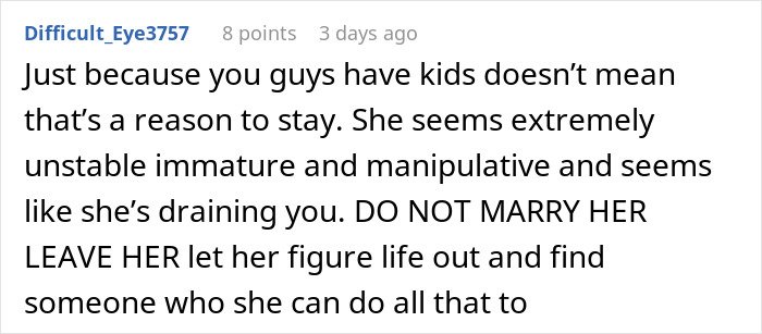 Reddit comment screenshot warning man not to marry, calling girlfriend a GF ATM and manipulative