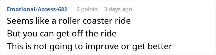 Reddit comment screenshot showing user and poem-like reply, man feels like his girlfriend's ATM, advising to get off the ride