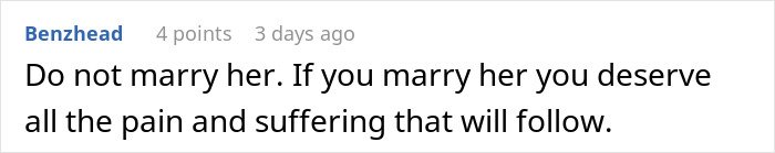 Reddit comment saying do not marry her, illustrating man feels like his GF's ATM scenario