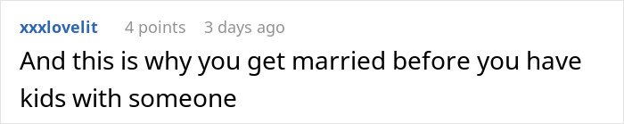 Screenshot of Reddit comment referencing GF's ATM, warning to marry before having kids