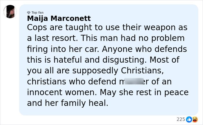 Comment expressing outrage over ICE slaying of mom of a 6-year-old in Minneapolis, calling it hateful and disgusting.