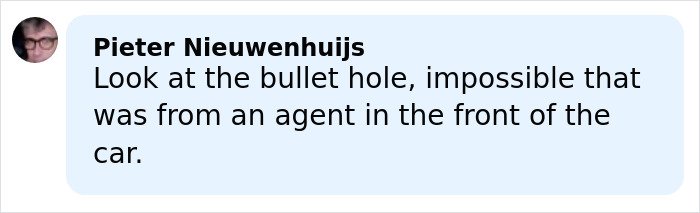 Screenshot of a social media comment questioning the bullet hole origin in the case of a woman slain by ICE in Minneapolis.