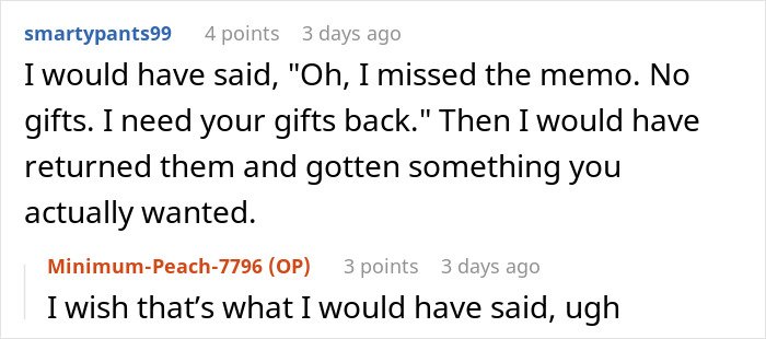 Reddit user responds to man failing to buy Christmas presents for girlfriend, discussing gift return and holiday gift expectations.