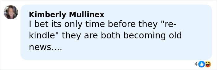 Comment from Kimberly Mullinex expressing opinion about rekindling a relationship, related to Jennifer Garner divorce trauma bond.