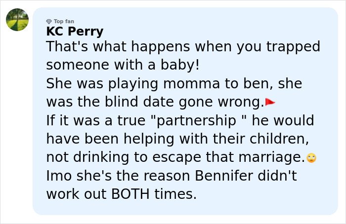Commenter expressing opinions about Jennifer Garner and Ben Affleck&rsquo;s divorce and trauma bonding issues.