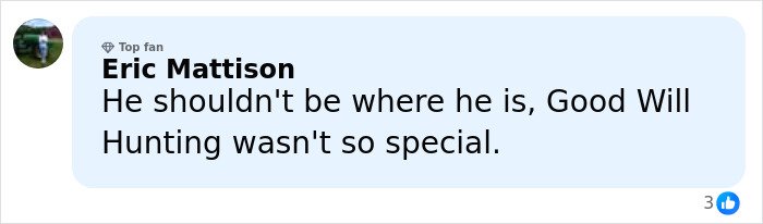 Comment by Eric Mattison expressing opinion on Good Will Hunting, displayed in a social media style blue and white text box.