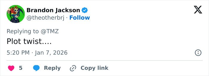 Tweet by Brandon Jackson commenting on a plot twist in Nick Reiner’s family case after lawyer quits.
