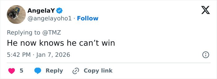 AngelaY replies on Twitter commenting about the plot twist in Nick Reiner’s family breaking silence after lawyer quits case.