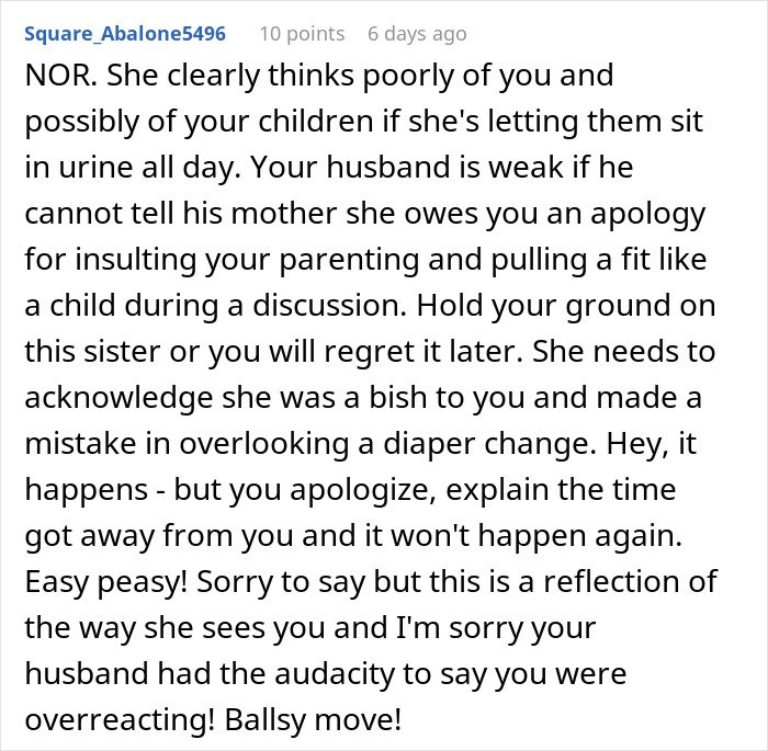 Woman horrified as MIL didn&rsquo;t change kid&rsquo;s diaper all day, leading to ban on her visits for neglecting childcare.