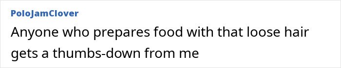 Text comment criticizing a chef with loose hair, related to J.K. Rowling slamming media coverage of trans Chef of the Year.