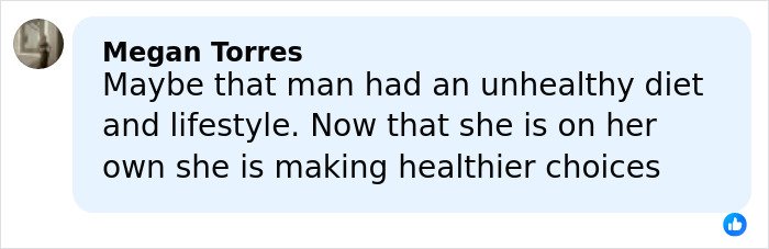 Comment by Megan Torres discussing lifestyle changes and healthier choices amid Amy Schumer backlash over bikini photos.