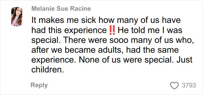 Comment by Melanie Sue Racine reflecting on shared experiences of addictive relationships with much-older men during teens.