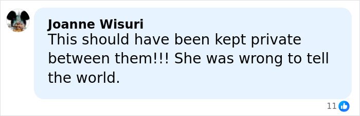 Facebook comment from Joanne Wisuri about privacy, related to former NFL star's ex-wife opening up after lawsuit over invasive comments.