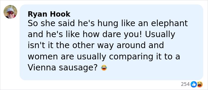 Screenshot of a social media comment discussing invasive remarks about a former NFL star's manhood size dispute.