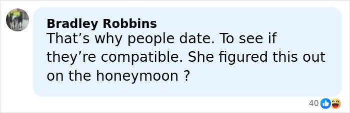 Comment by Bradley Robbins discussing dating compatibility in a social media post about an NFL star’s legal dispute.