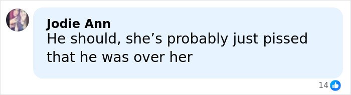 Screenshot of a social media comment from Jodie Ann discussing a former NFL star's ex-wife and manhood lawsuit dispute.