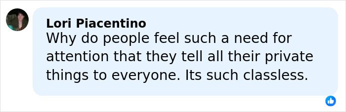Comment from former NFL star's ex-wife expressing frustration over invasive details shared about his manhood.