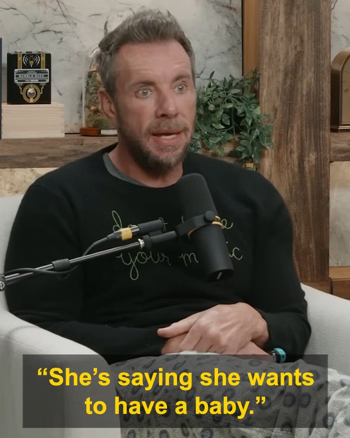 Man speaking into a microphone during podcast, discussing Dax Shepard's talk with 11-year-old daughter about freezing eggs.
