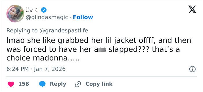 Screenshot of a social media comment discussing Ariana Grande and Madonna's resurfaced performance backlash.