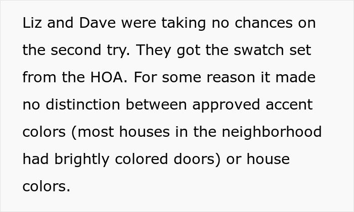 Text excerpt discussing HOA involvement with approved accent colors and neighborhood house colors.