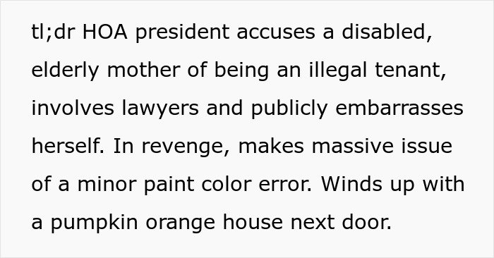 Alt text: HOA president harasses elderly couple over false accusations, escalating conflict with paint dispute causing neighborhood tension.
