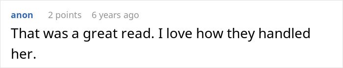 Screenshot of an online comment praising how the HOA president who couldn’t live with failed power-trip harassment was handled.