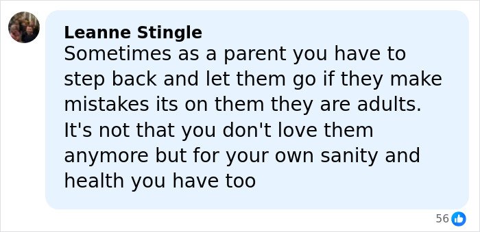 Comment on social media discussing parenting and letting children go, related to Brooklyn Beckham family feud and legal letter.