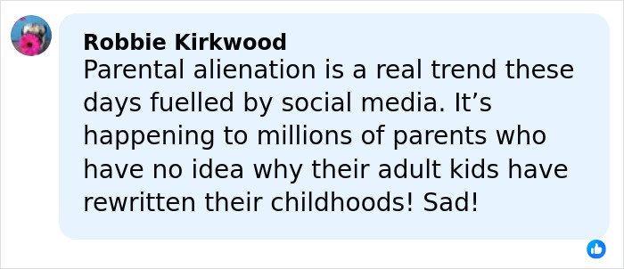Comment on social media discussing parental alienation and family feud amid Brooklyn Beckham’s legal dispute with parents David and Victoria.