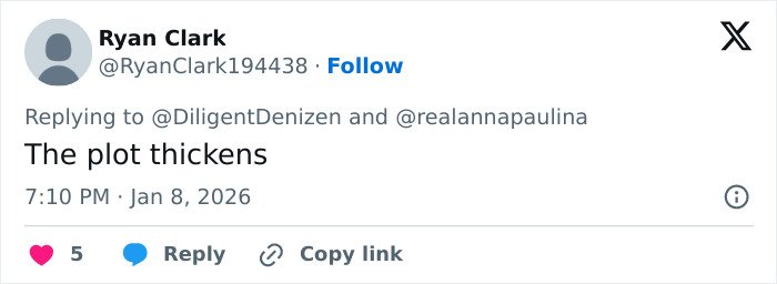 Screenshot of a tweet by Ryan Clark saying The plot thickens, referencing Erika Kirk custody speculation.