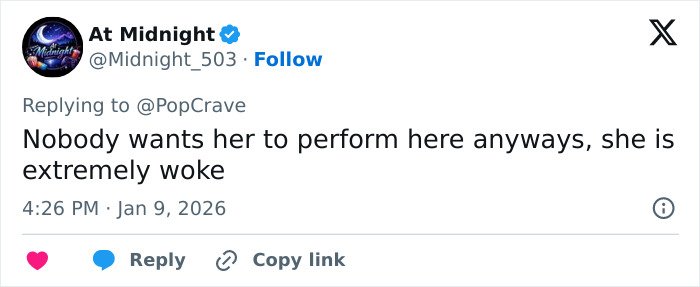 Tweet criticizing Britney Spears after she says she will never perform in the U.S. again amid backlash.
