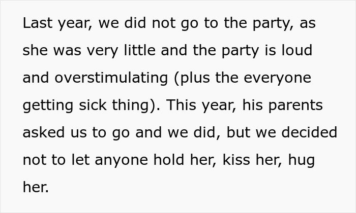 Text excerpt from a story about in-laws refusing to take the grandchild’s safety seriously and being banned from babysitting.