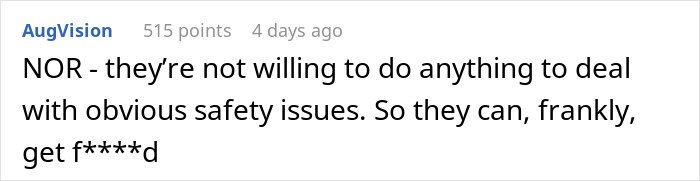 Screenshot of a comment discussing in-laws refusing to address safety issues, leading to a ban from babysitting the grandchild.