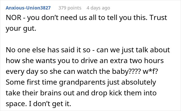 Online comment expressing distrust in grandparents' ability to prioritize grandchild safety during babysitting.