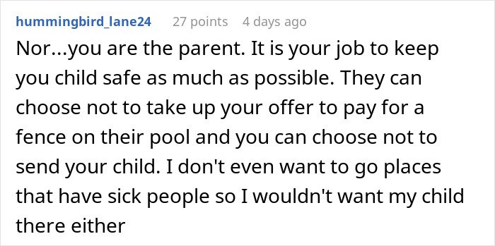 Screenshot of a social media comment discussing child safety concerns and in-laws refusing to take it seriously.