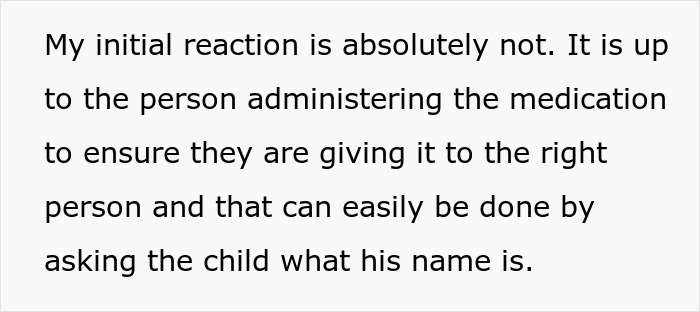 Text discussing refusal of a parent to make their twins less similar for easier school distinction by staff.