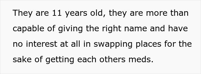 Text excerpt explaining 11-year-old twins refusing to be made less similar for easier school identification.