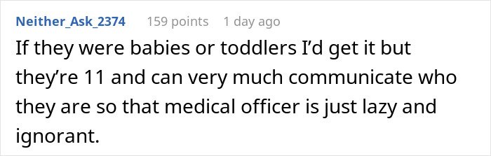 Comment on social media about a parent refusing to make their twins less similar for easier school identification.
