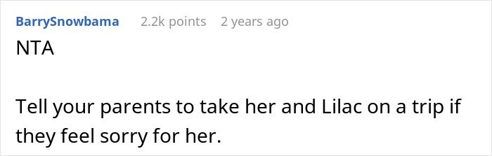Screenshot of an online comment discussing a woman demanding her friend to kick her husband out of a romantic getaway.