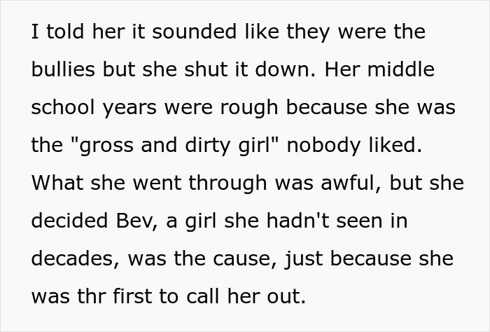 Text excerpt about a fiancée's obsession with her bully affecting relationships and past middle school struggles.