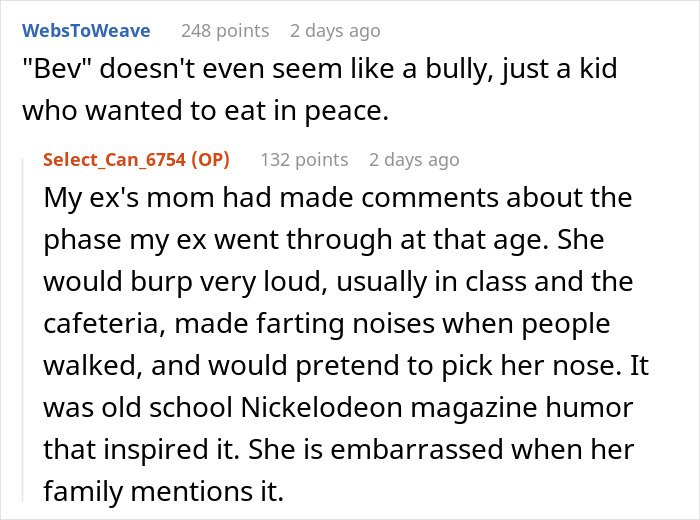 Online comments discussing a fiancée’s obsession with her bully and how it affects relationships and stalking behavior.