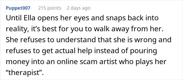 Comment discussing fiancée’s obsession with her bully and its impact on relationships and stalking behavior.